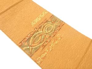 ふくれ織　横段に抽象模様刺繍袋帯